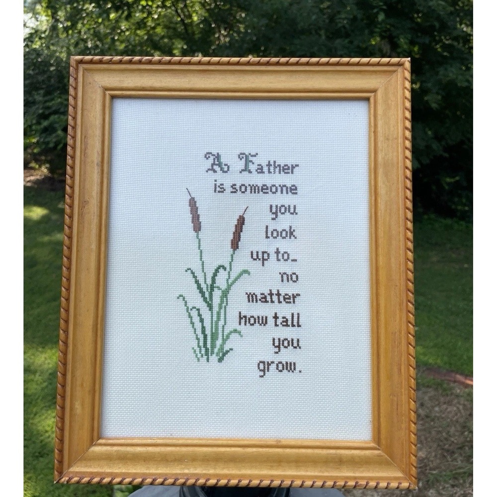 Father's Day Thoughts Completed Counted Cross Stitch Framed and matted 12" X 10